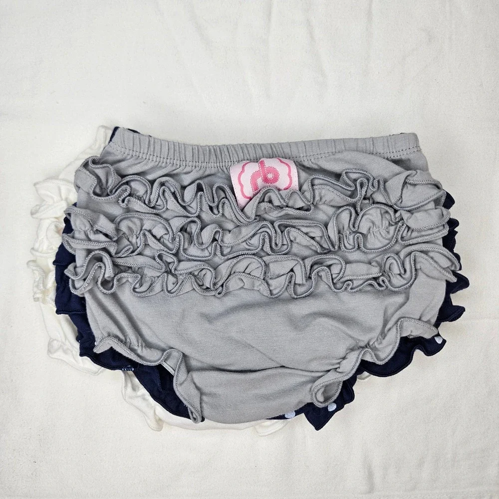 RuffleButts Baby Girls Diaper Cover‎ Bloomers 3 Pack Navy Polka Dot Grey Cream